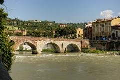 Ponte Pietra Roman arch bridge in Verona Italy