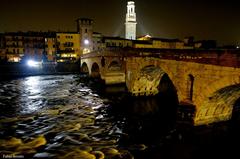 Ponte Pietra at night in Verona