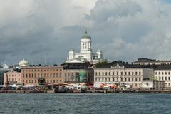 Aerial view of Helsinki's Kauppatori market square and Helsinki Cathedral