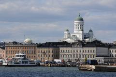 Aerial view of Helsinki cityscape with buildings and waterfront