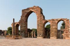 West gate and iron pillar at Quwwat-ul-Islam Mosque in Delhi