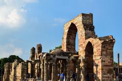 Ancient architecture inside Qutb complex and Iron pillar