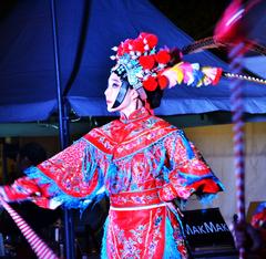 Artist performing cultural dance at Chinese New Year festival at Tumbalong Park, Darling Harbour, Sydney 2019