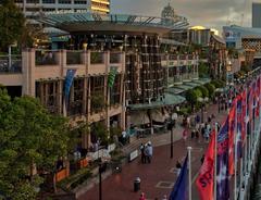 Cockle Bay Wharf in Sydney with modern buildings and waterfront