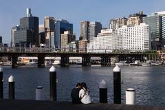 Couple kisses on Sydney waterfront