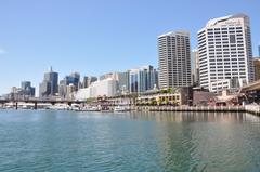 Darling Harbour in Sydney with city skyline