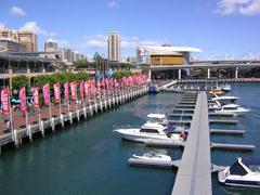 Darling Harbour at sunset with city skyline