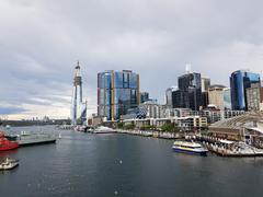 Barangaroo from Pyrmont Bridge with clear blue sky