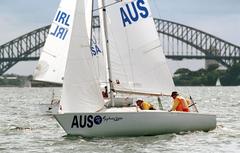 Australian sonar class sailors Jamie Dunross, Noel Robins, and Graeme Martin competing in the 2000 Sydney Paralympic Games