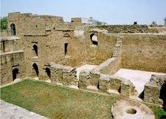 Feroz Shah Palace ruins with ancient stone walls and arches in a historical site