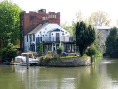 Island house near Folly Bridge on River Thames in Oxford, England