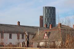 Fort Calgary with Bow building in background