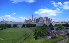 Fort Jay on Governors Island with Lower Manhattan skyline in the distance