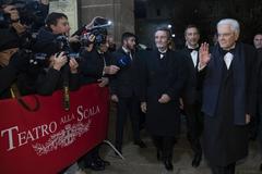 President Sergio Mattarella with Attilio Fontana and Giuseppe Sala at the 2022-2023 opera and ballet season inauguration at Teatro alla Scala