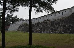 Gwanghuimun Gate with stonework of Fortress Wall in Seoul, South Korea