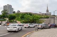 Heunginjimun Park in Seoul with Donging Presbyterian Church and Seoul City Wall Museum in the background