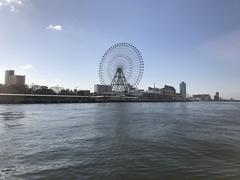 view of Ajigawa River and Tempozan Ferris Wheel from Tempozan Ferry