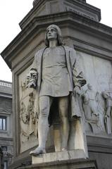 Monument to Leonardo da Vinci in Piazza della Scala, Milan. Detail of Cesare da Sesto sculpture.