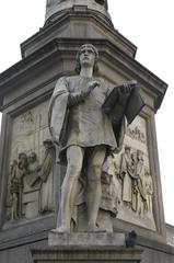 Monument to Leonardo da Vinci in Piazza della Scala, Milan, with detail of pupil Andrea Salaino