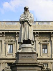 Monument to Leonardo da Vinci in Piazza della Scala in Milan