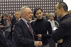 Gerhard Richter at the opening of his retrospective on February 11, 2005, in Düsseldorf, K20, in front of his work Strontium