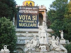 Greenpeace anti-nuclear propaganda stand at Pincio Terrace in Rome before the referendum