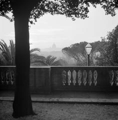 Sunset view from Pincio with St. Peter's Basilica in the center, Rome, December 1937