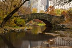 Gapstow Bridge over The Pond in Central Park on an overcast November morning