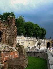 Scalinata del Pincio with the ruins of Castello di Galliera in Bologna, Italy