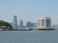 Sunny morning view of tunnel ventilator and Jersey City