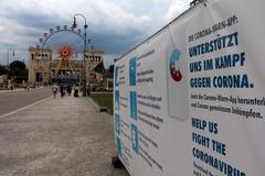 Corona poster at Königsplatz in Munich, July 2020