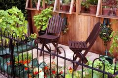 Seats and grow bags at Winterbourne Botanic garden, Birmingham