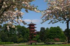 Gardens of the Royal Castle of Laeken in Belgium with the Japanese tower in view