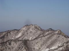 View of Gyeryongsan National Park with lush green trees and rocky mountains under a clear sky.