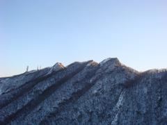 Kyeryongsan Mountain scenery with lush green forest and rocky peaks under blue sky