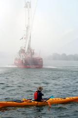 Fireboat William Lyon Mackenzie celebrating the opening of Toronto's waterfront HTO Park