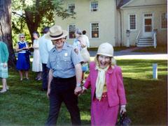 NPS ranger Courtenay Wilson with Mrs. John Ridgely at a 1978 garden party