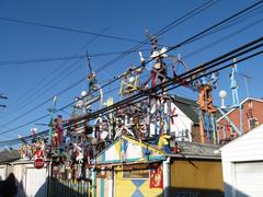 colorful yard filled with eclectic and whimsical sculptures in Hamtramck, Michigan