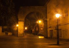 Acueducto de los Pilares at night in Oviedo