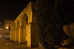 night view of Acueducto de los Pilares in Oviedo