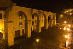 Night view of Acueducto de los Pilares in Oviedo