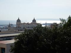 A panoramic view of Alicante cityscape with mountains in the background and a blue sky