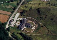 Aerial view of Telki, Hungary featuring the first private hospital.