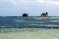 Rocky Cay in San Andrés, Colombia with clear blue water and lush greenery