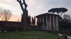 Sunset view over a temple by the Tiber River