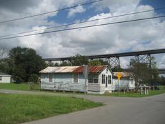 Residential houses with Huey P. Long Bridge in the background in Bridge City, Louisiana