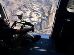 Director Abrar Hussain filming from a helicopter