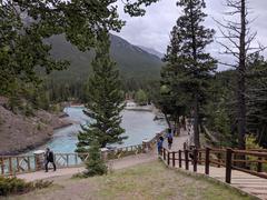 scenic view of Banff National Park with mountains and trees under a clear sky