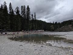 Scenic view of Banff with mountains, trees, and clear sky