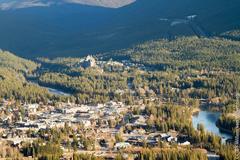 Scenic landscape view of Alberta with mountains and forests under a clear blue sky